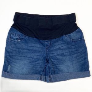 Oh Baby by Motherhood Cuffed Distressed Full Panel Maternity Denim Jean Shorts